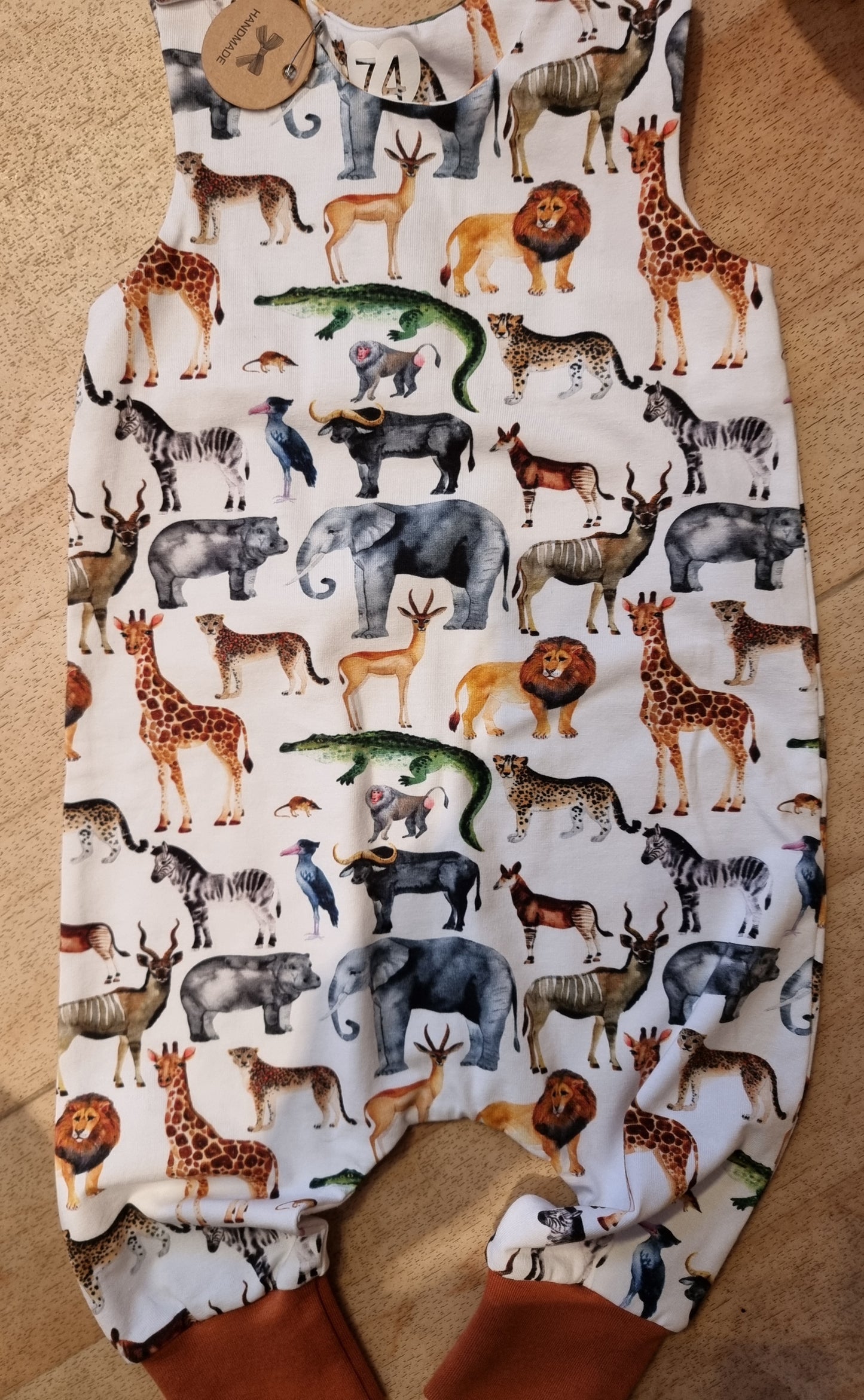 Jersey bukse med dyr. Str 74.