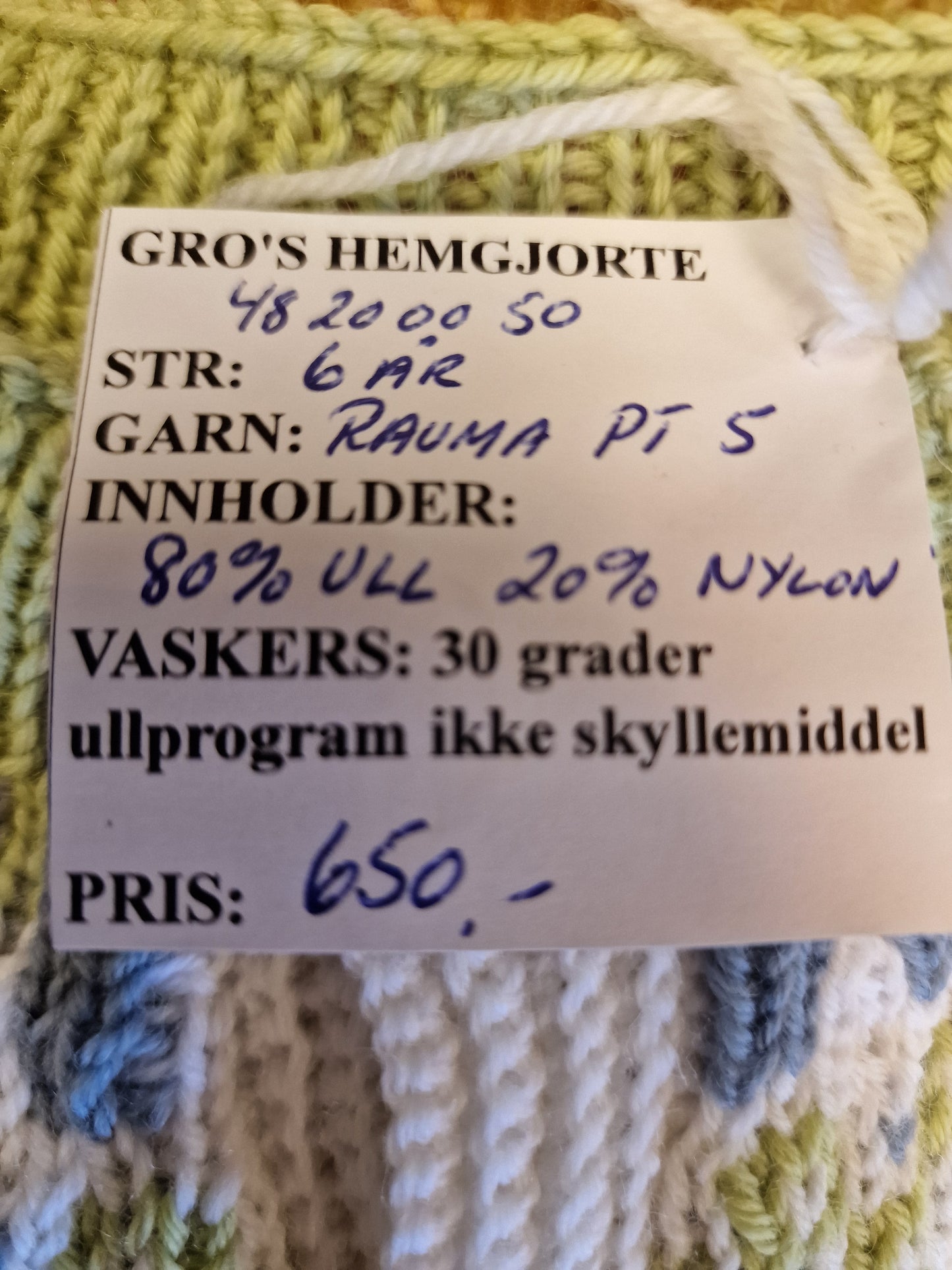 Nydelig barnegenser i grønt.